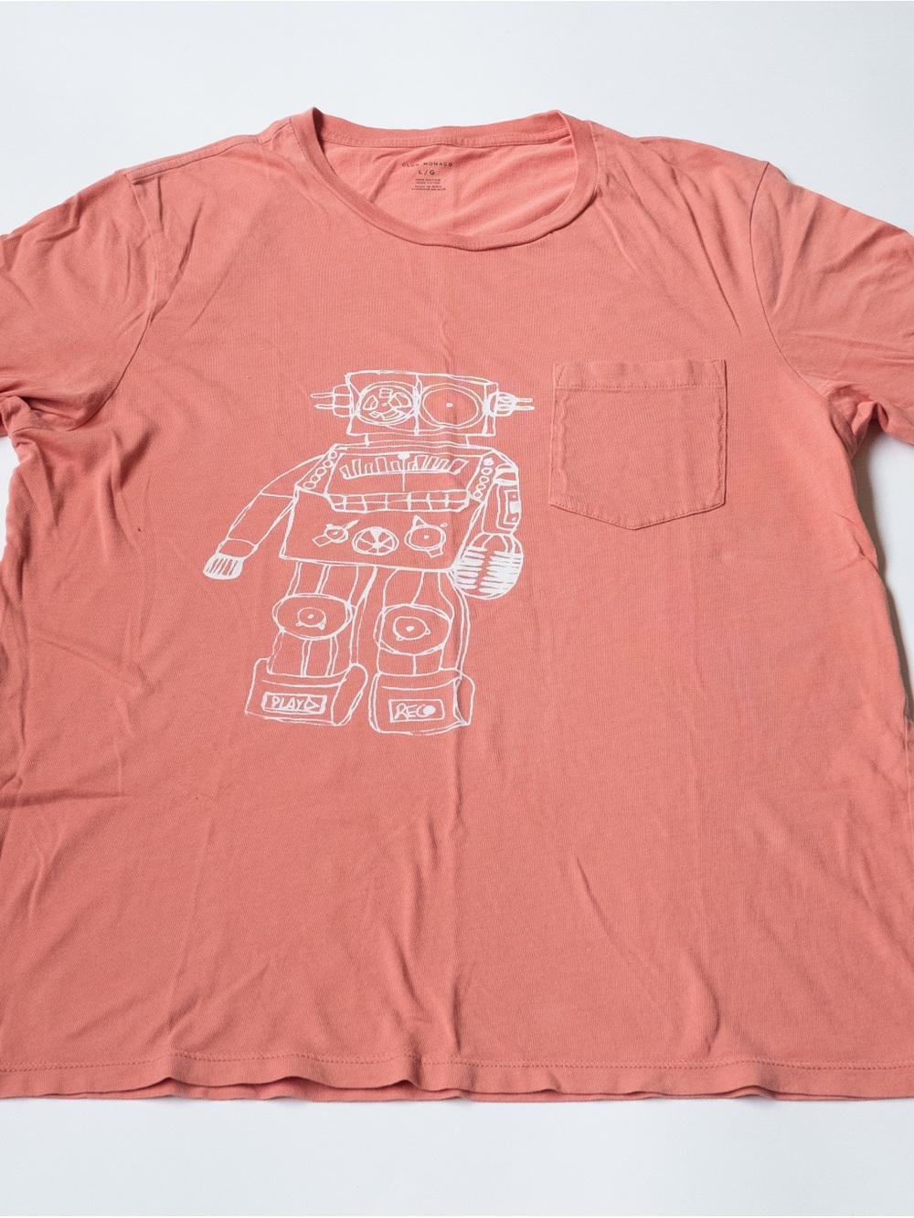 Banana Republic Coral Short Sleeve Pocket Tee with White Robot Graphic